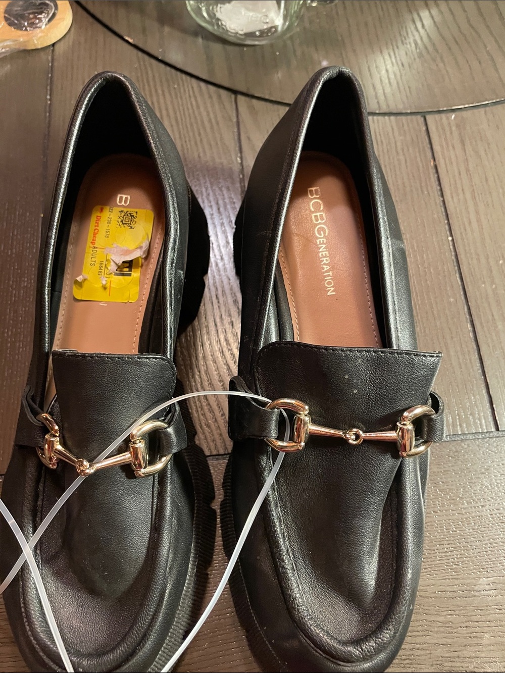 BCBGeneration Black Faux Leather Loafers with Gold-tone Bit